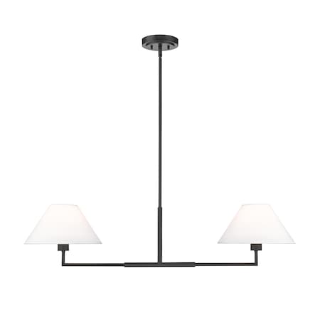 Z-Lite Leila Chandelier, 2-Light, 12 In.W x 42 In.L x 9.5 In.H, Matte Black/White Linen 744-42L-MB
